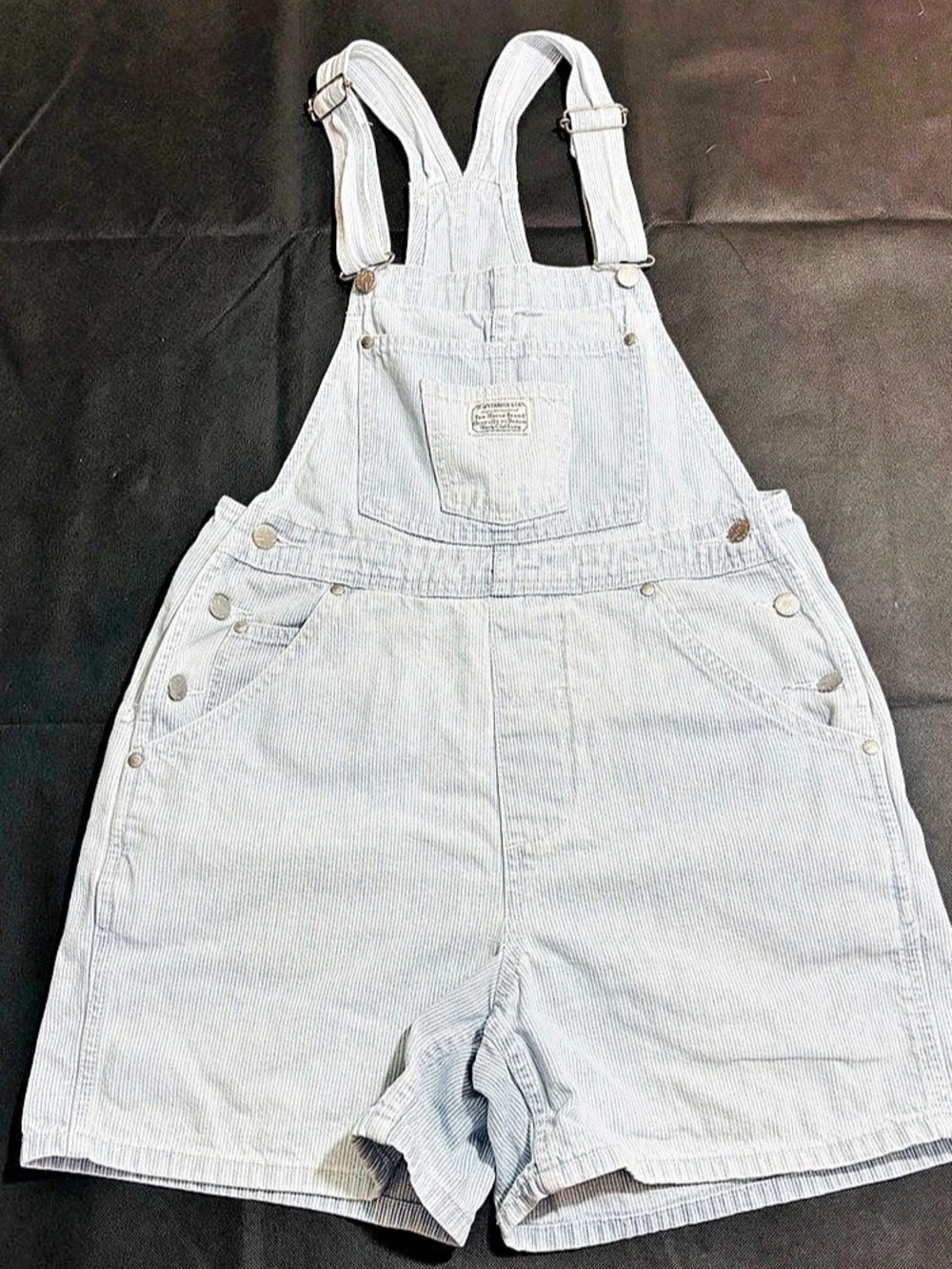 Vintage Levi’s Blue/White Striped Denim Cotton Overall Shorts Women’s Medium